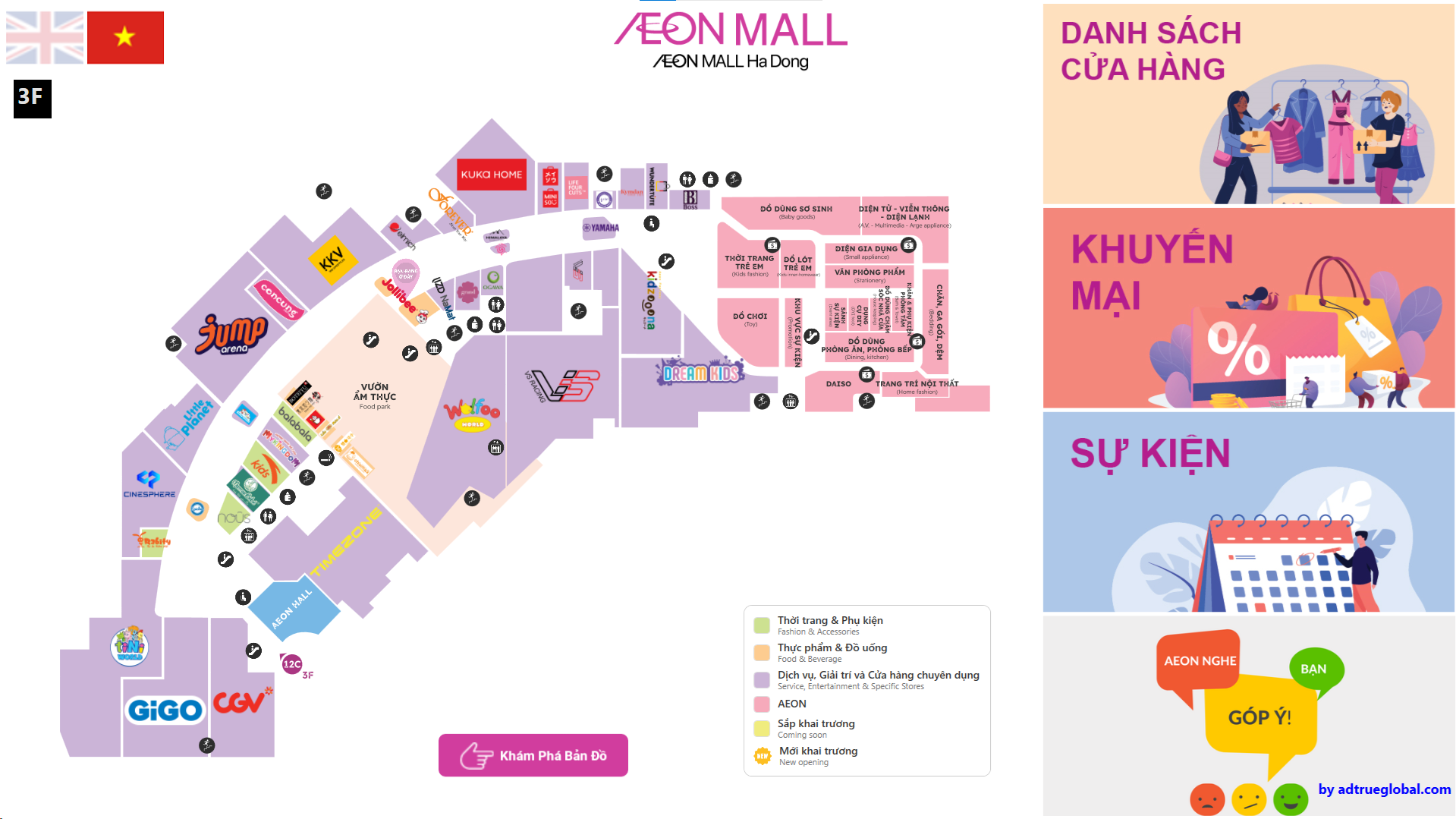 AdTrue Screen CMS × 42 kiosk Indoor Map tại AEON Mall Hà Đông